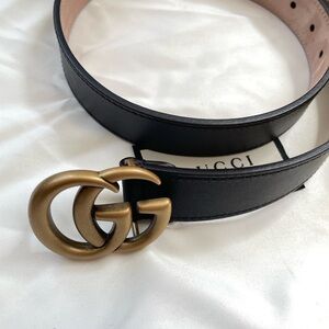 Gucci Black Leather Belt with Gold Buckle
